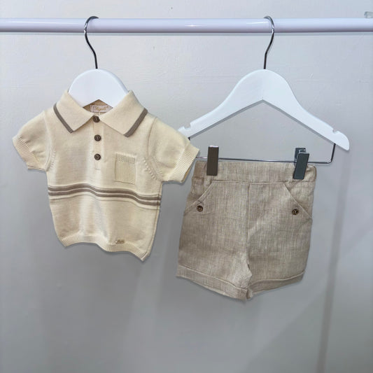 Rigola Beige Polo & Linen Shorts Set