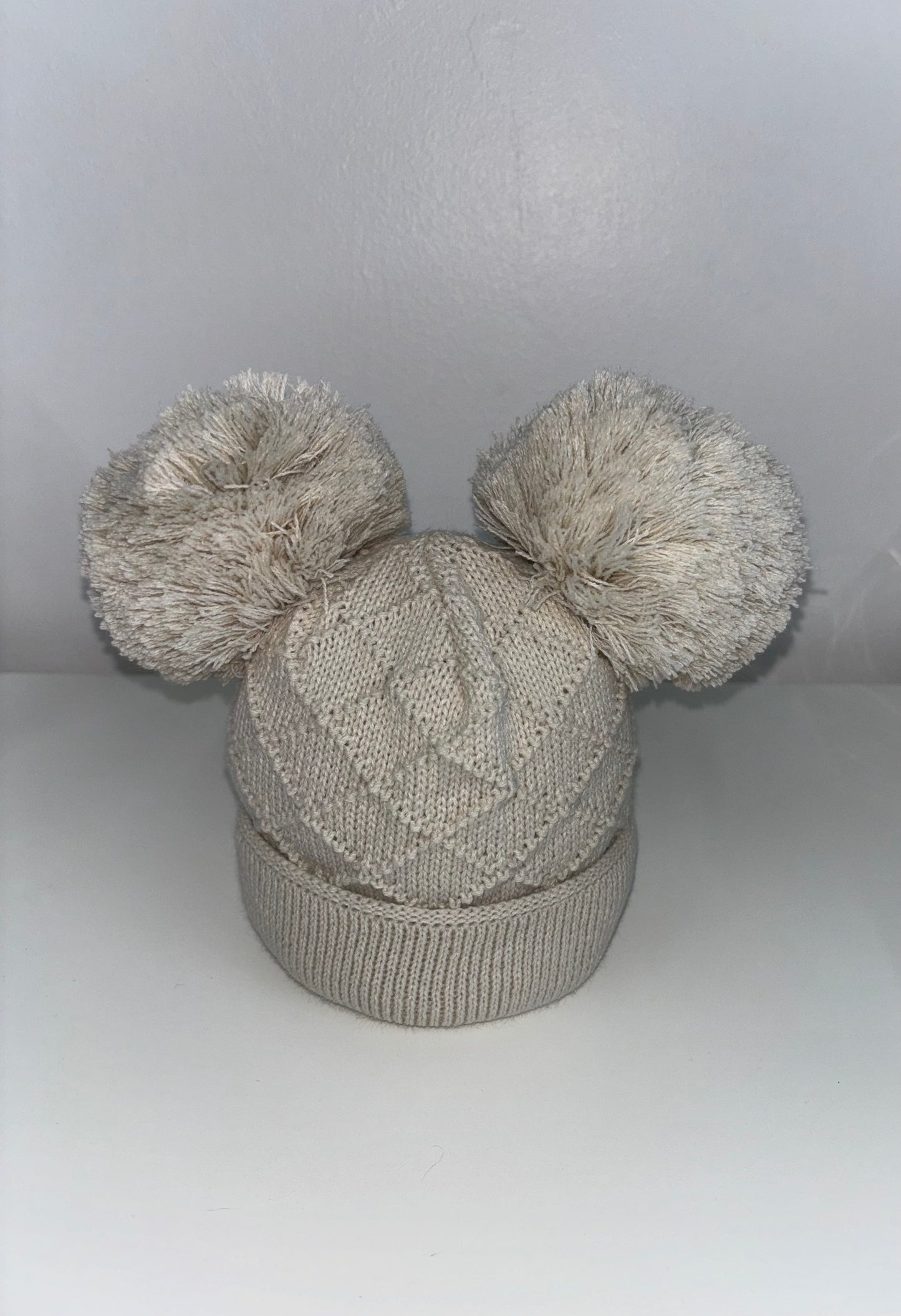 Beige Double Pom Pom Hat