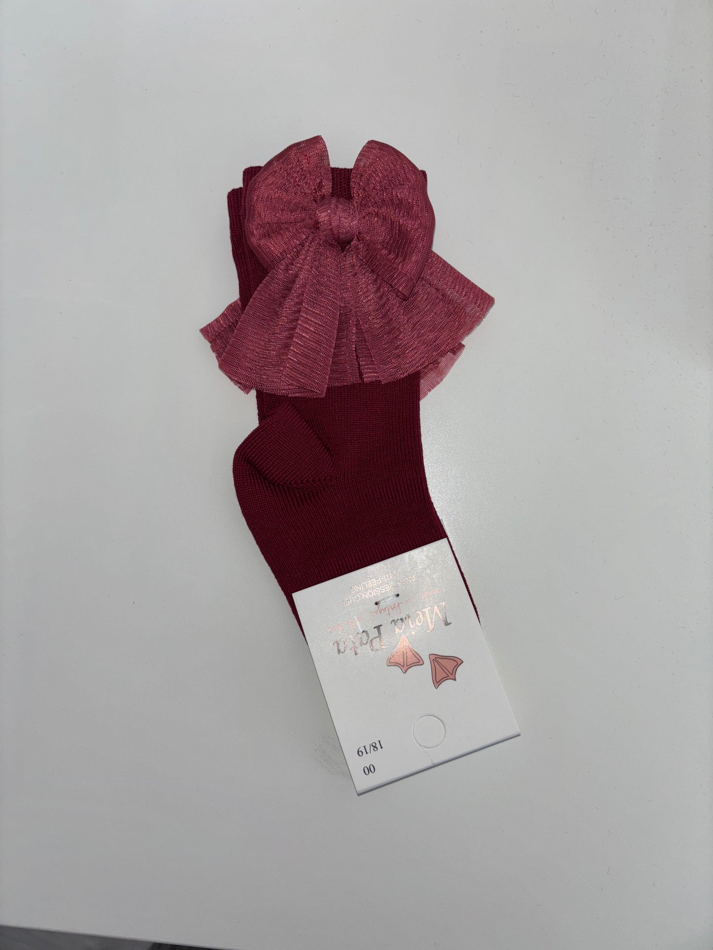 Meia Pata Wine Tulle Bow Knee Socks