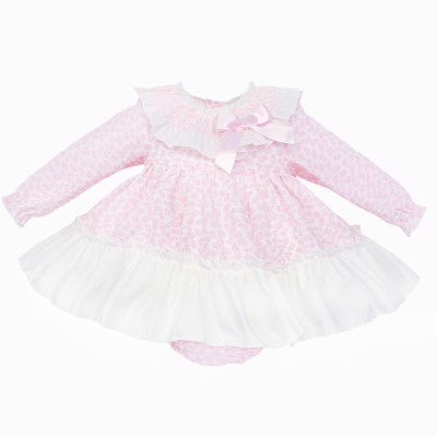 Wee Me Pink Floral Smocked Collar Dress & Pants Set