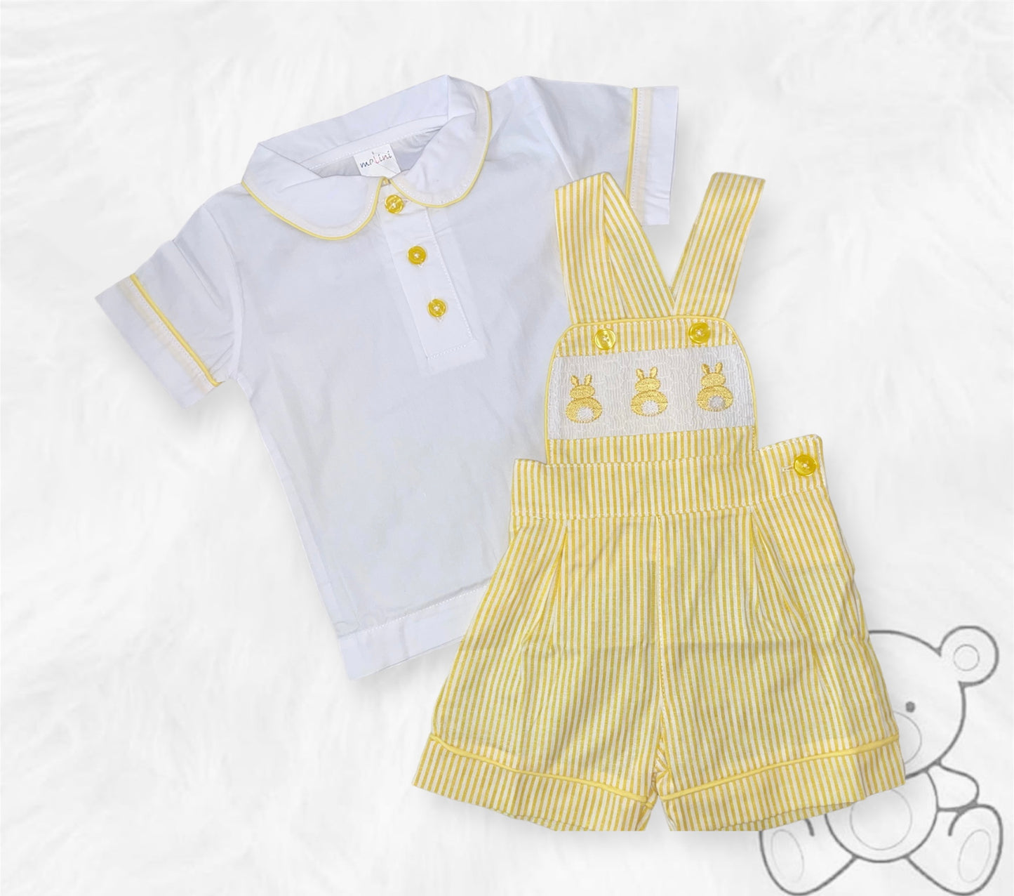 Lemon Smocked Bunny Dungarees & Shorts Set