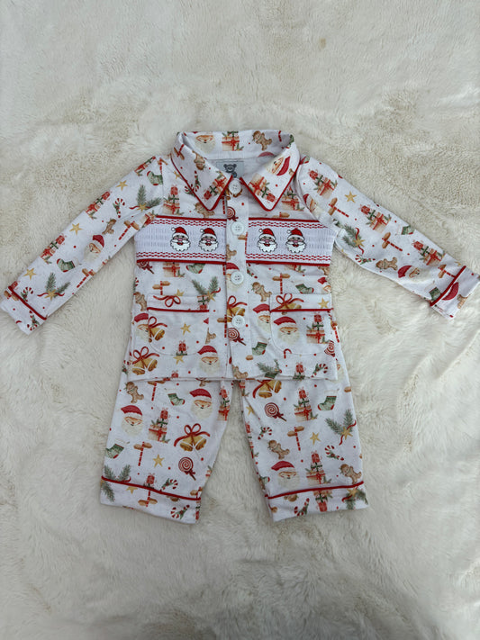 Boys Santa & Gingerbread Smocked Pyjamas