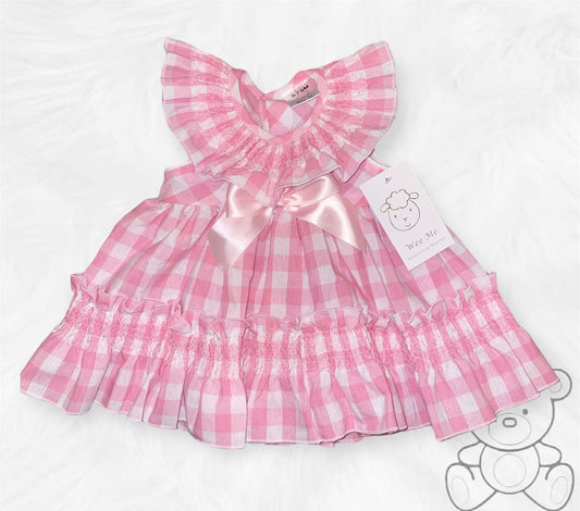 Wee Me Pink Gingham Frill Collar Puffball Dress