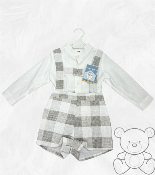 Ceyber Grey Check H Bar Dungaree Set