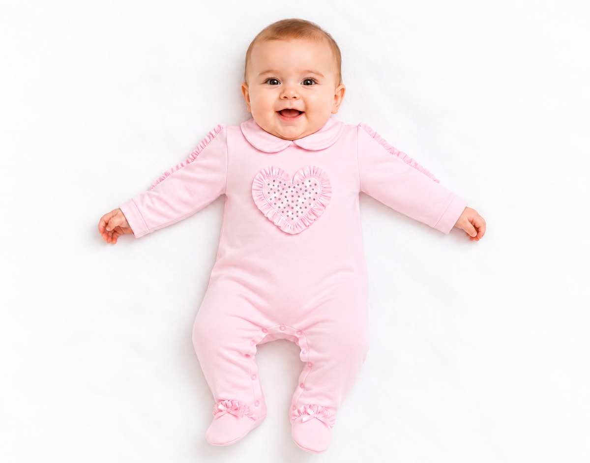 Pink Diamanté Heart Sleepsuit