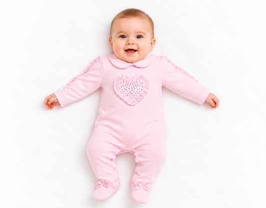 Pink Diamanté Heart Sleepsuit
