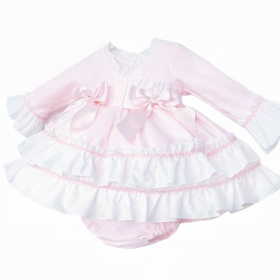 Wee Me Pink Double Bow Cotton Puffball Dress