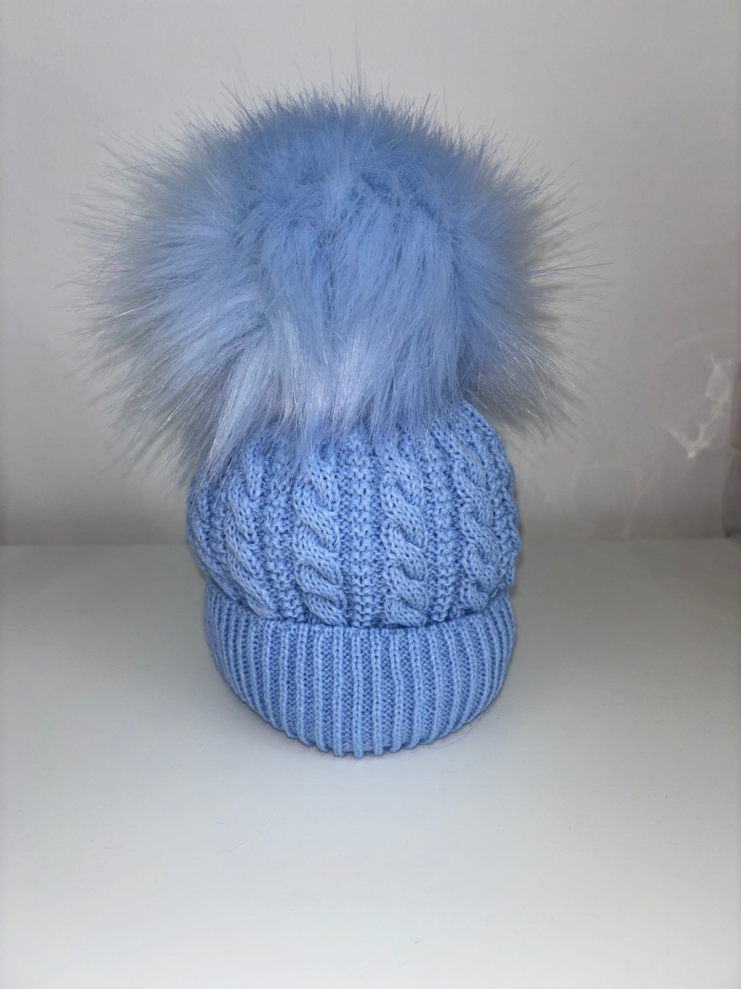 Blue Luxury Cable Knit Pom Pom Hat