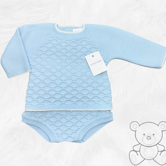 Little Nosh Blue Knitted Top & Jampants Set