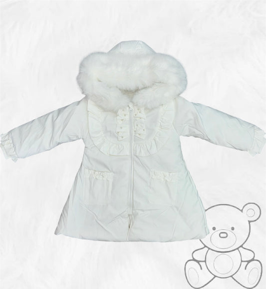 Wee Me White Pearl Detail Coat