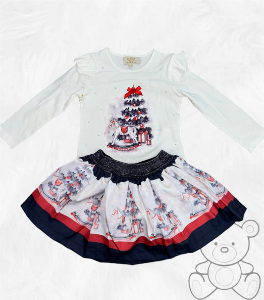 Christmas Top & Skirt Set Navy