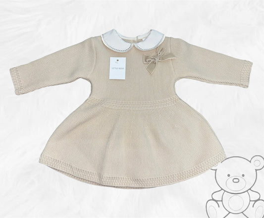 Little Nosh Beige Knitted Bow Dress