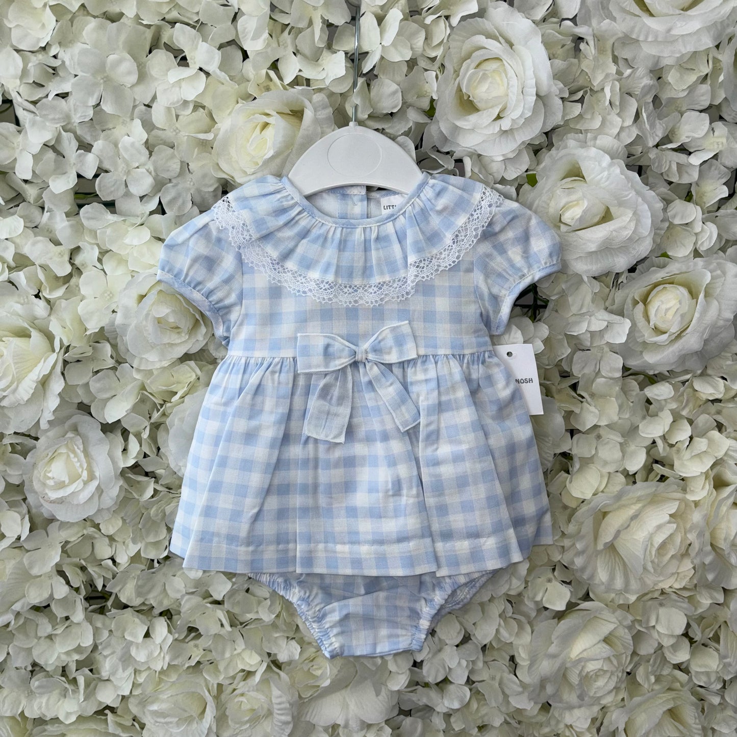 Little Nosh Blue Gingham Dress & Pants Set