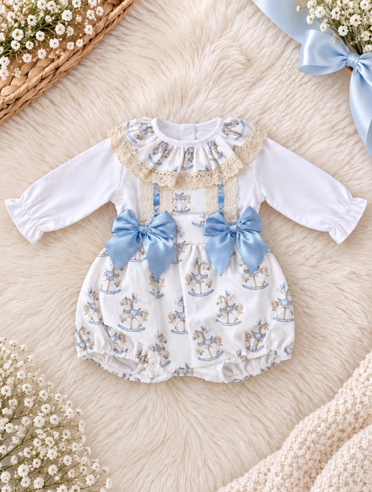 Carousel Blue Romper & Blouse Set