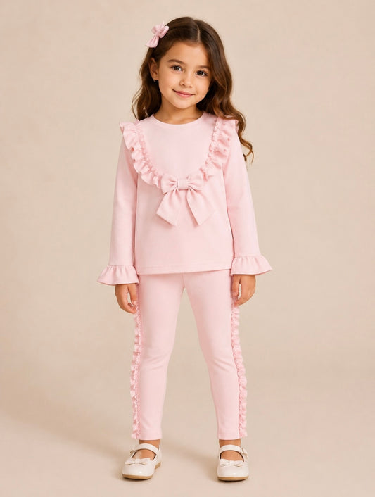 Pink Single Bow Leggings & Top Set