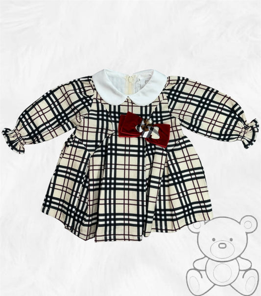 Deolinda Girls Doggie Collection Cream Tartan Dress DBI24424