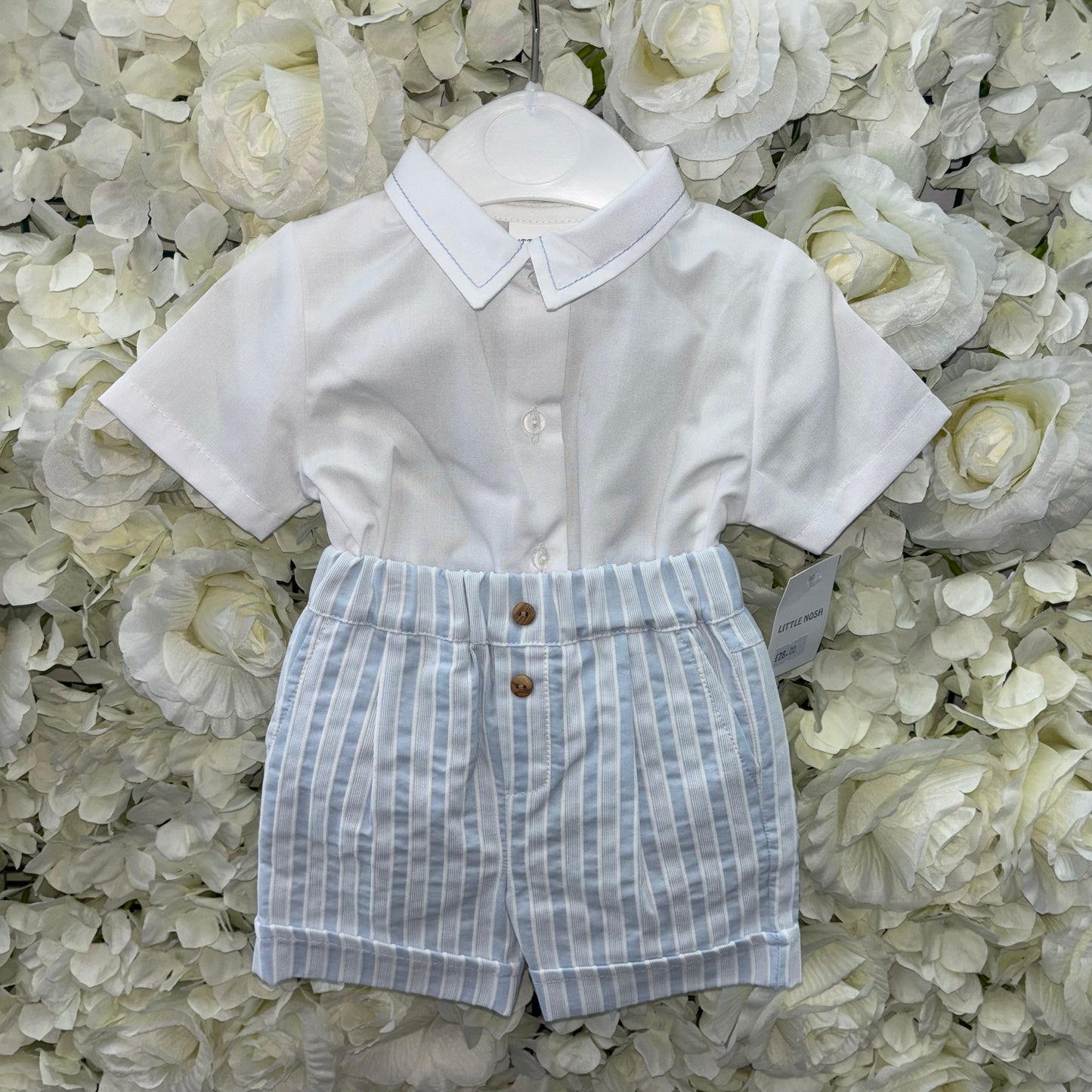 Little Nosh Blue Stripe Shorts & Shirt Set
