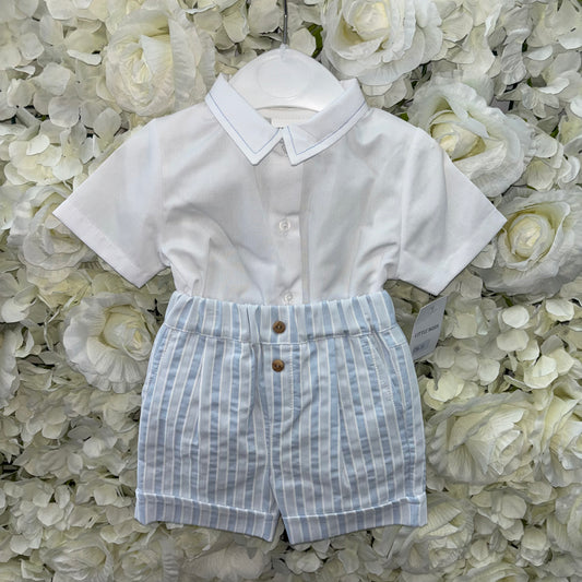 Little Nosh Blue Stripe Shorts & Shirt Set