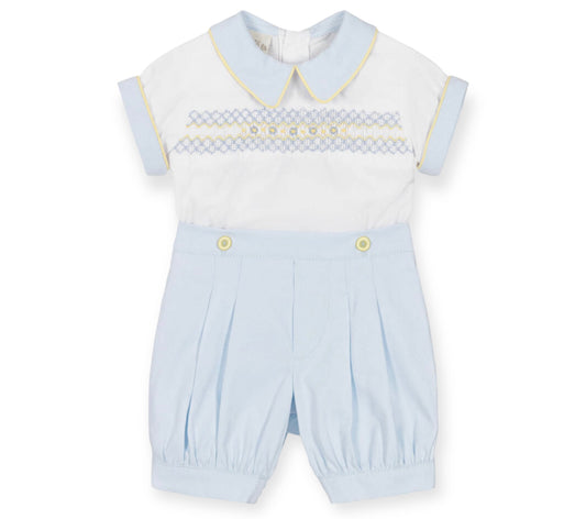 Pretty Originals Blue & Lemon Smocked Buster Suit