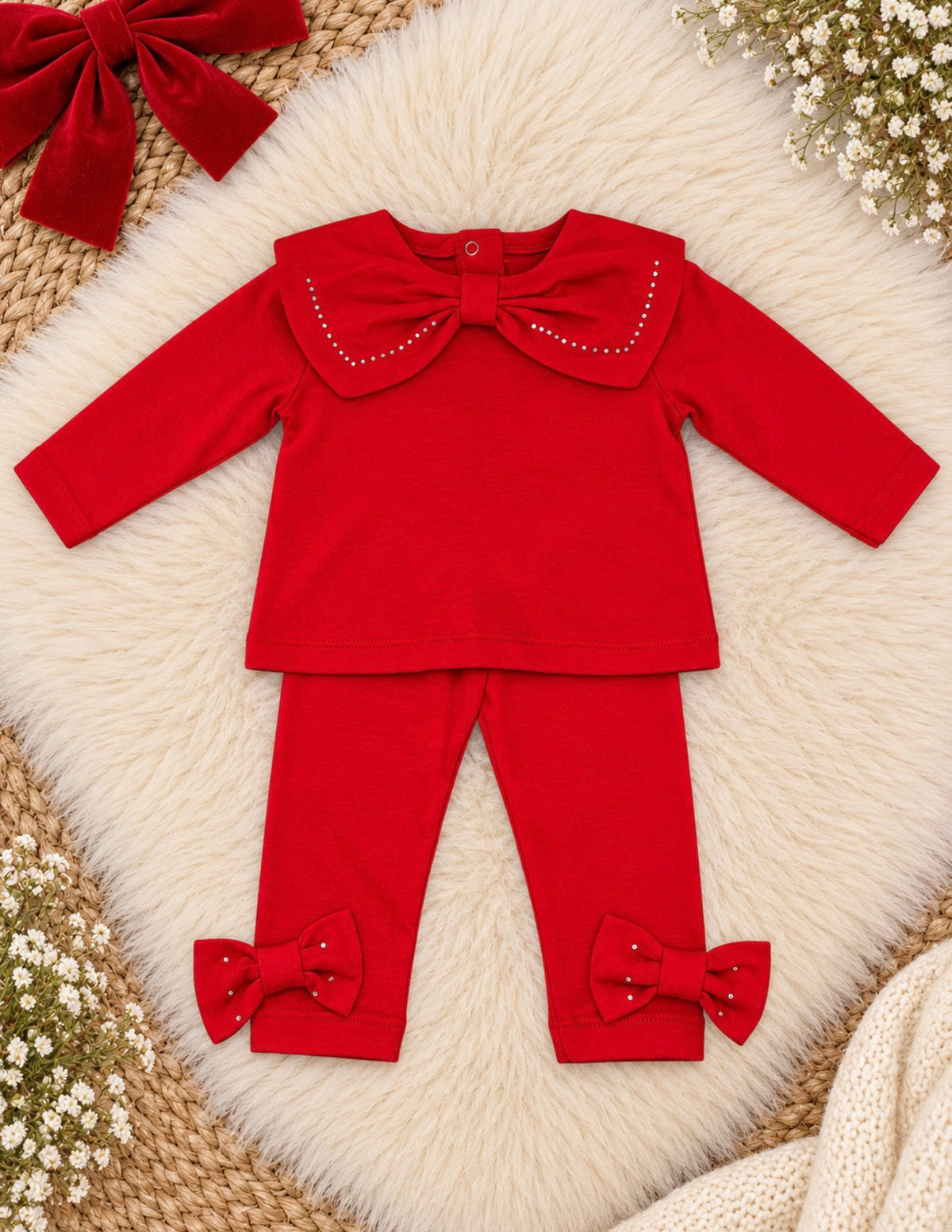 Red Diamanté CollarTop & Leggings Set
