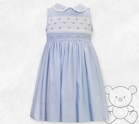 Sarah Louise 013201 Blue Sleeveless Hand Smocked Dress