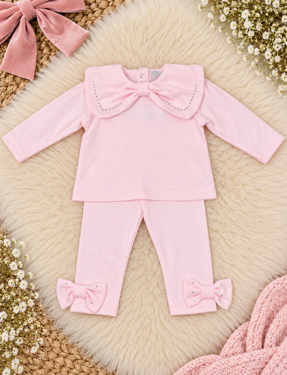 Pink Diamanté CollarTop & Leggings Set