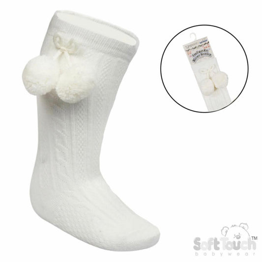 White Knee High Pom Pom Socks