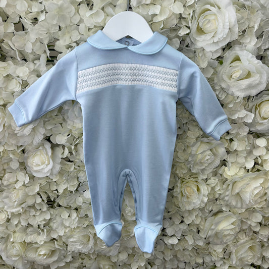 Little Nosh Blue Smocked Front Sleepsuit