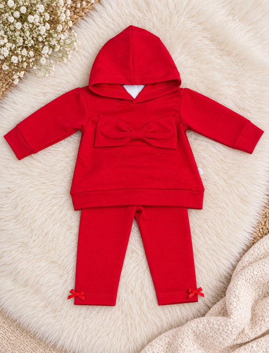 Red Bow Hooded Top & Leggings Set