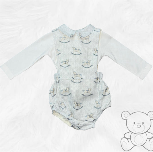 Deolinda Blue Rocking Horse Romper & Top Set