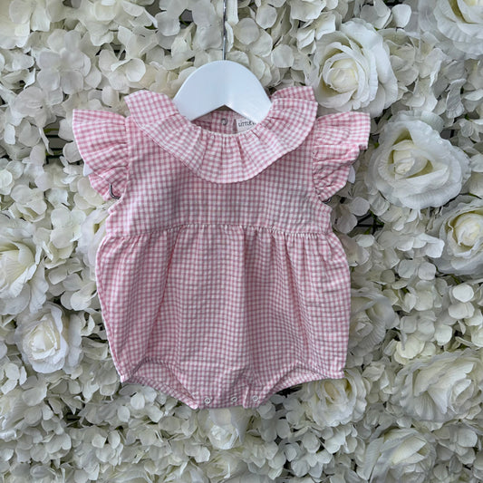 Little Nosh Pink Gingham Romper