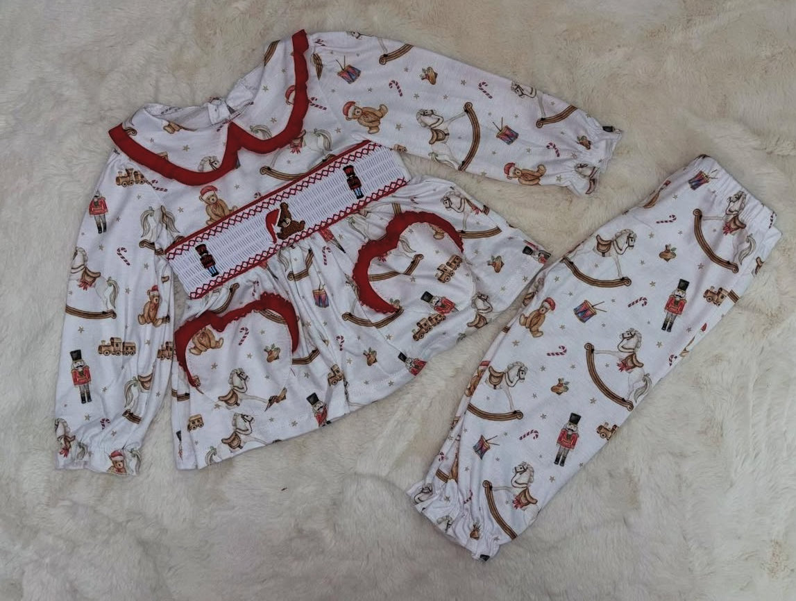 Girls Traditional Toys Smocked Christmas Pyjamas