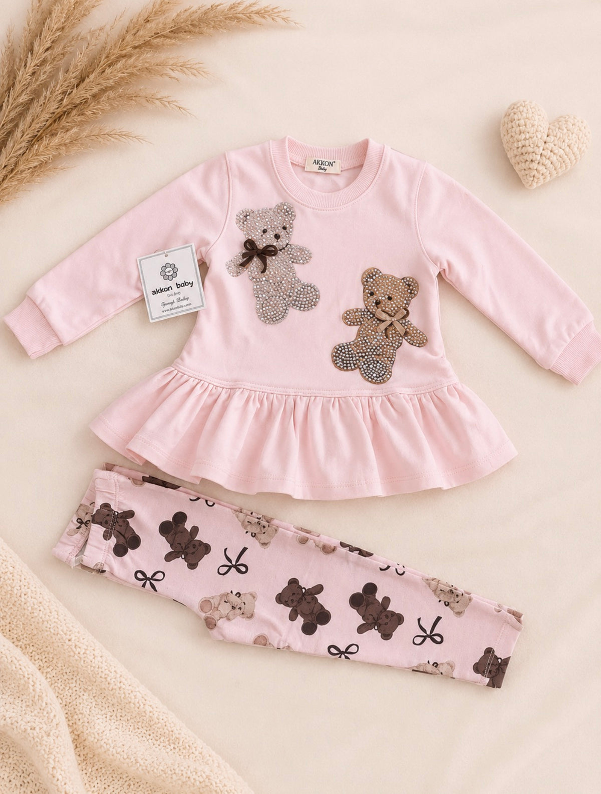 Pink Diamanté Teddy 2 Piece Set