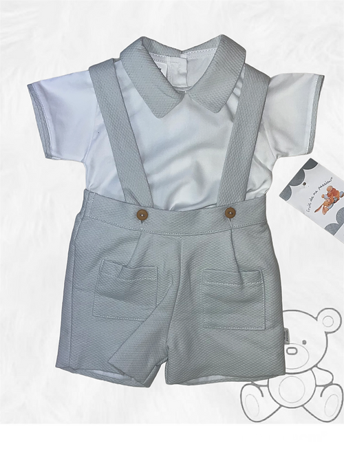 Grey Dungaree Shorts and Shirt Set