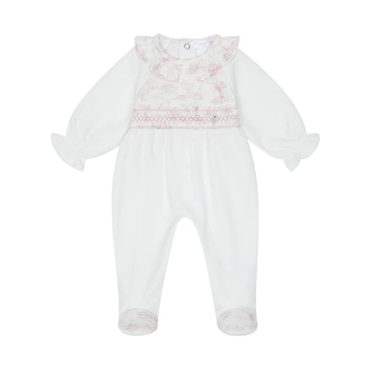 Deolinda Pink & White Toile Babygrow