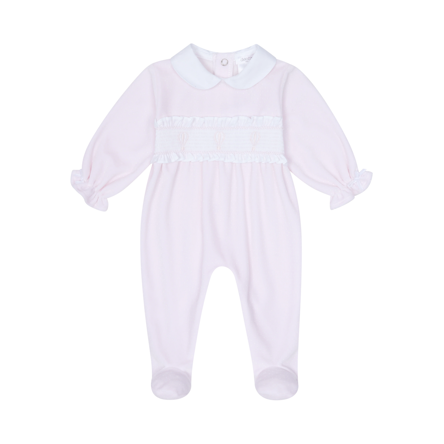 Deolinda Baby Pink Hot Air Balloon Velour Sleepsuit