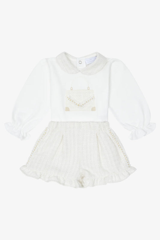 Deolinda Chic Cream Shimmer Tweed Top & Shorts Set