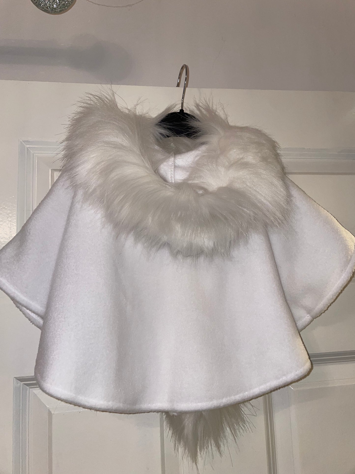 White Faux Fur Trim Cape