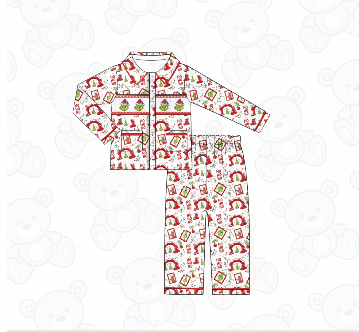 PREORDER Boys Grinch Christmas Smocked Pyjamas (PRE ORDER DUE OCTOBER/NOVEMBER)