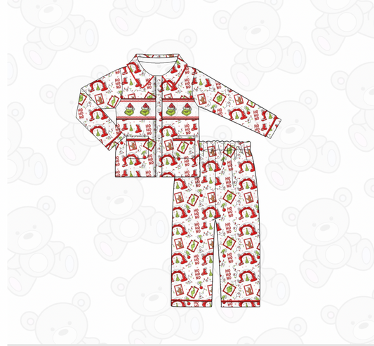 PREORDER Boys Grinch Christmas Smocked Pyjamas (PRE ORDER DUE OCTOBER/NOVEMBER)