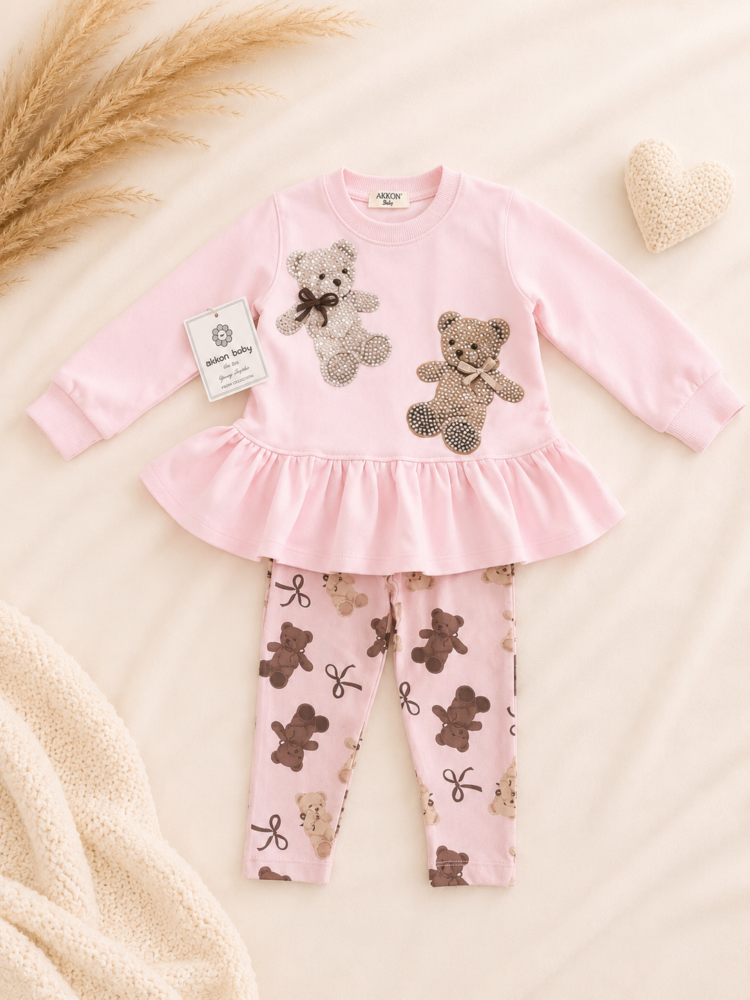 Pink Diamanté Teddy 2 Piece Set