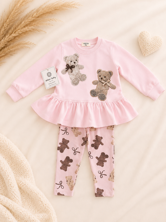 Pink Diamanté Teddy 2 Piece Set