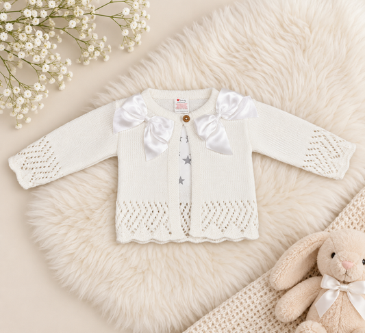 White Double Bow Cardigan
