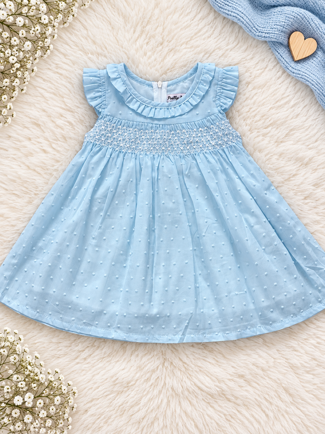 Blue Swiss Dot Smocked Dress