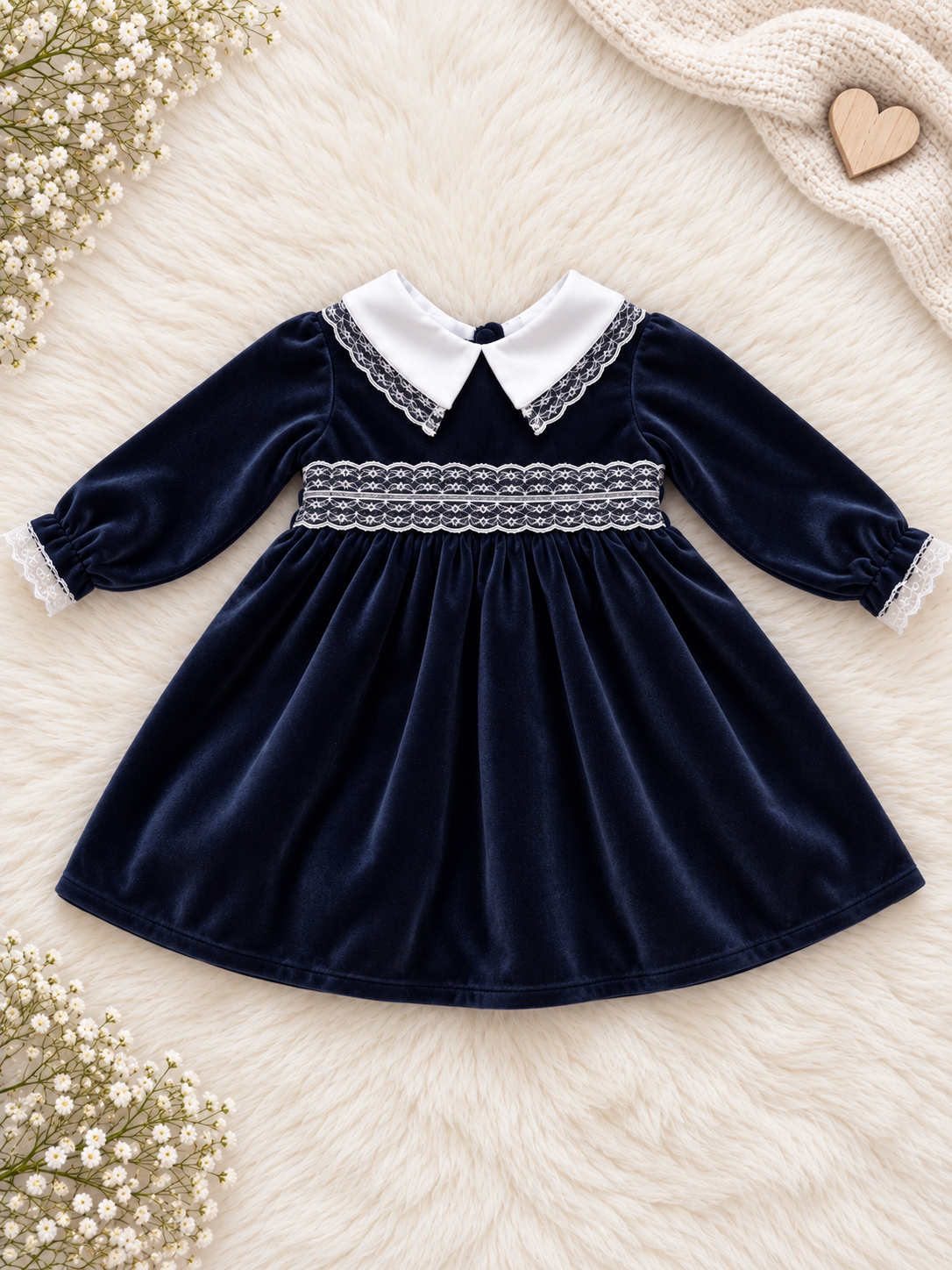 Navy Velvet Lace Dress