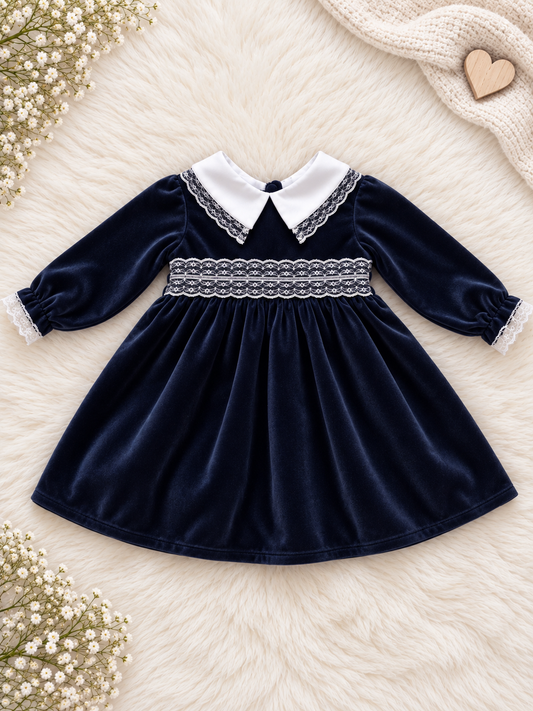 Navy Velvet Lace Dress