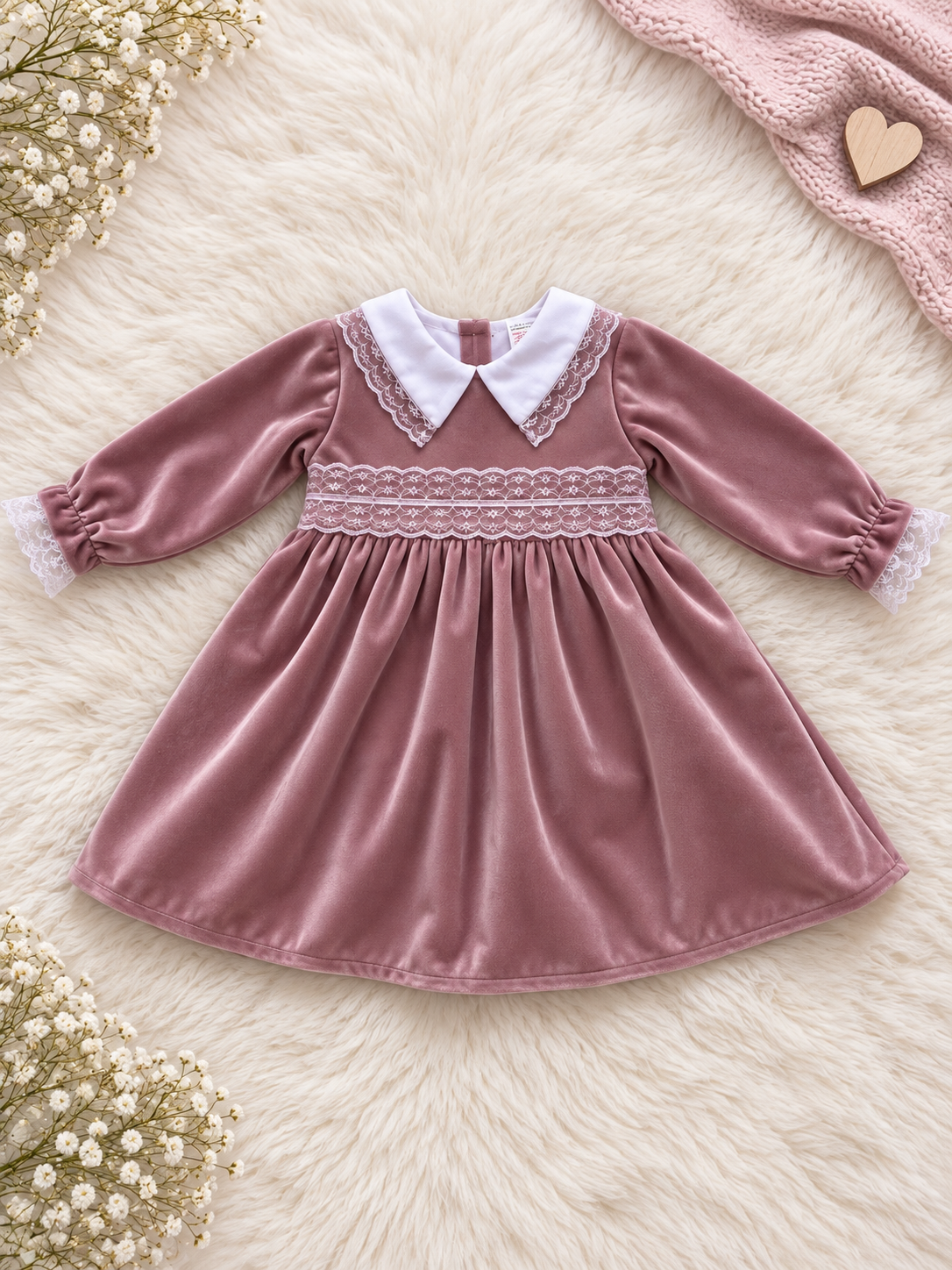 Dusky Pink Velvet Lace Dress