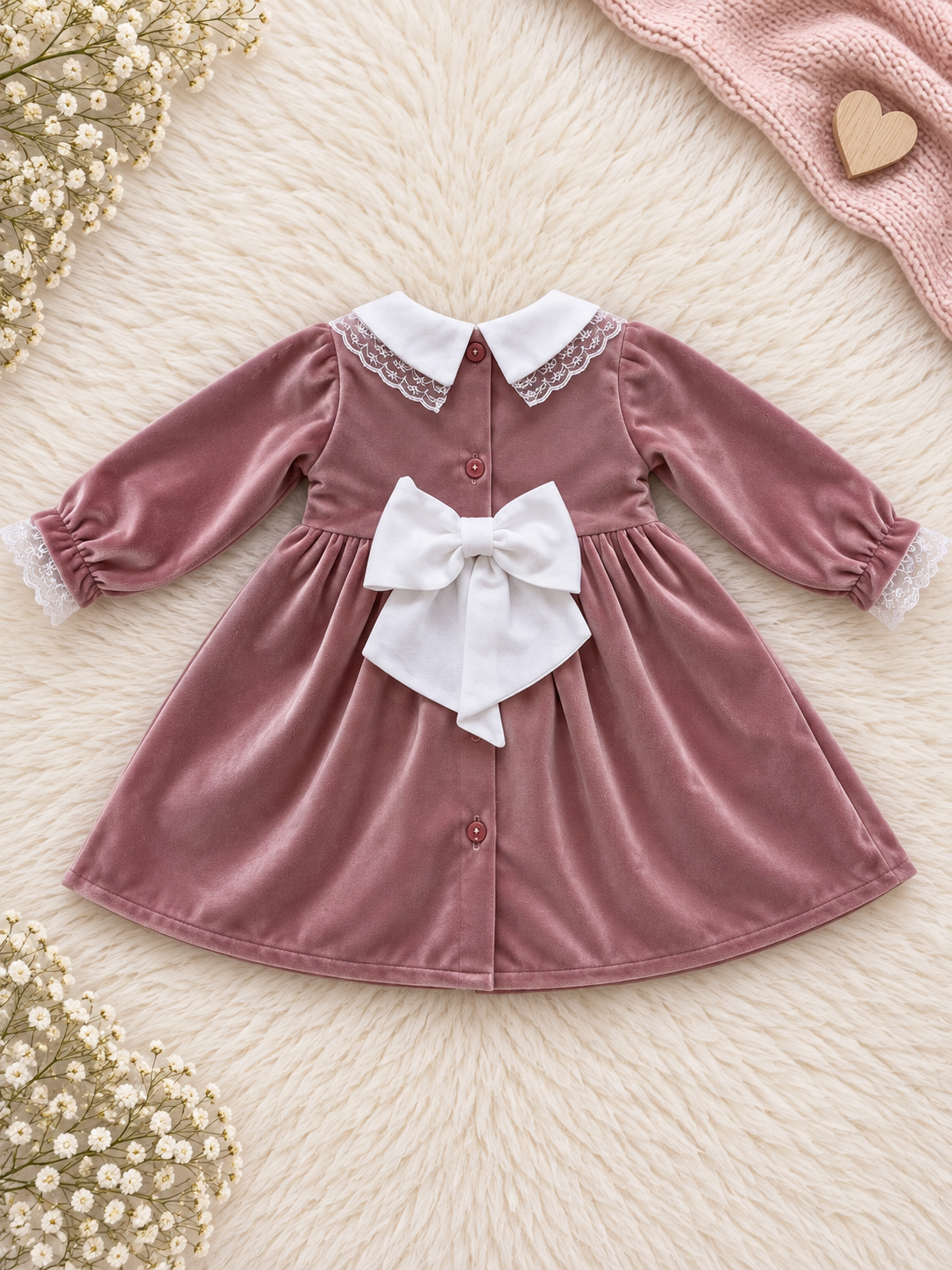 Dusky Pink Velvet Lace Dress
