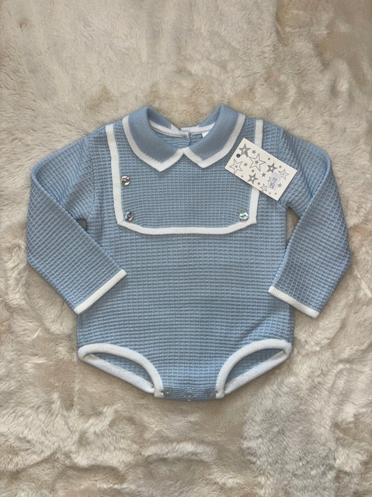 Blue Waffle Knit Romper