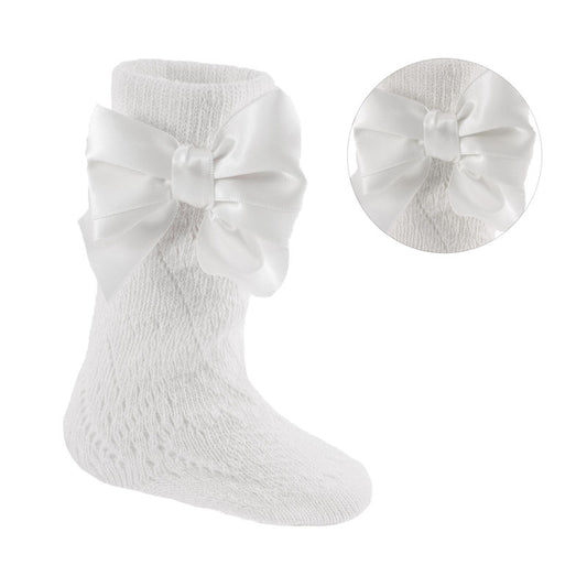 White Knee High Pelerine Bow Socks